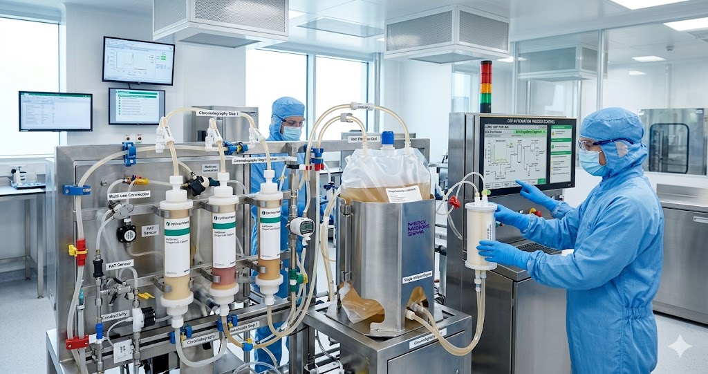 Advanced CDMO Downstream Processing platform showcasing single-use purification equipment for next-generation ADC manufacturing.