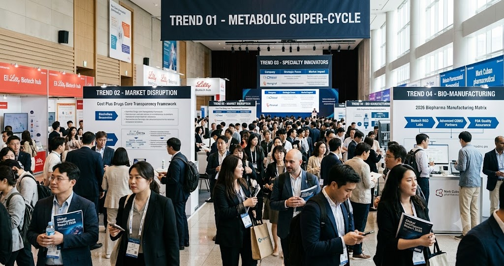 Eli Lilly biotech conference exhibition hall showing pharmaceutical industry trends and global networking